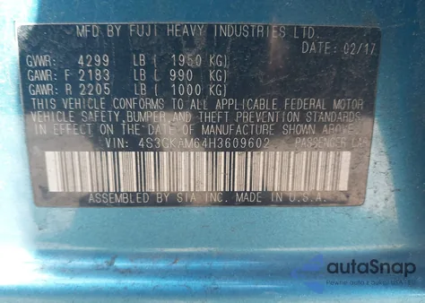 2017 Subaru Impreza 2.0I Sport z USA, uszkodzony, nr VIN 4S3GKAM64H3609602